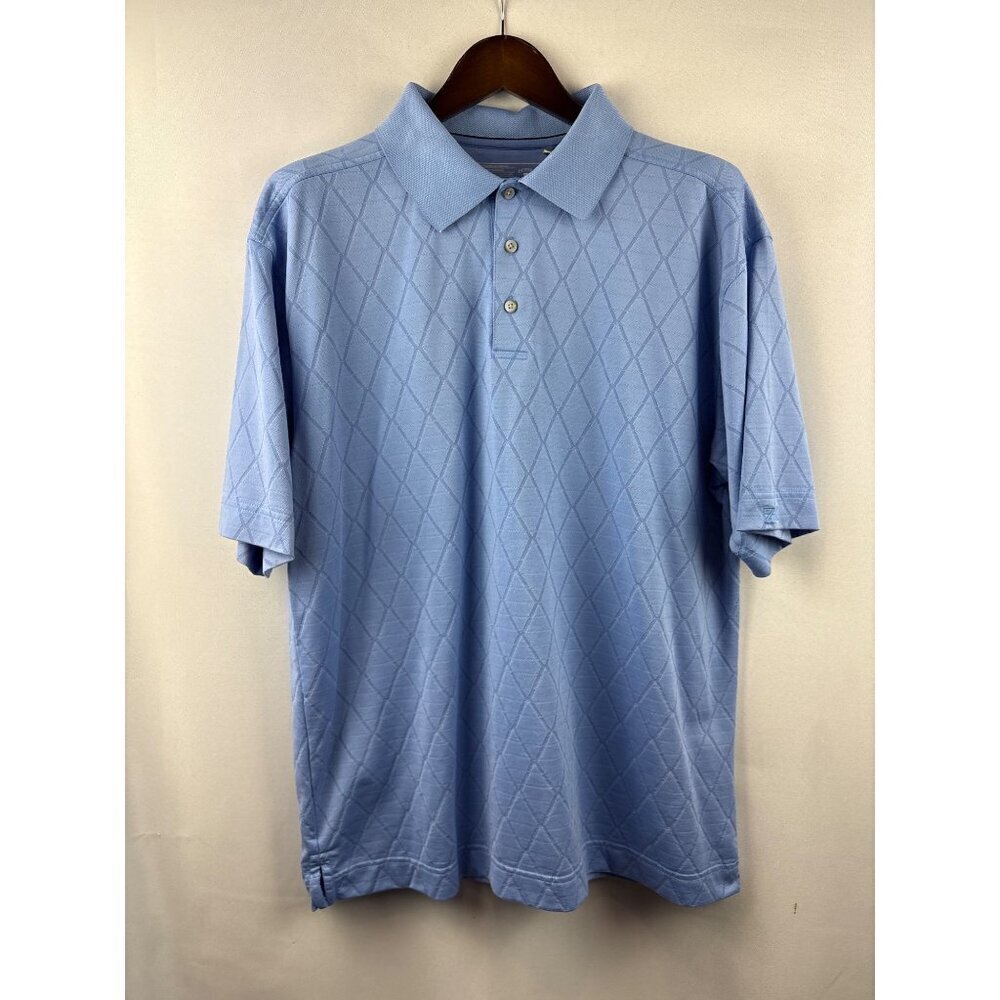 Men’s Vintage Cutter & Buck Large Light Blue Diamond Patterned Polo Shirt